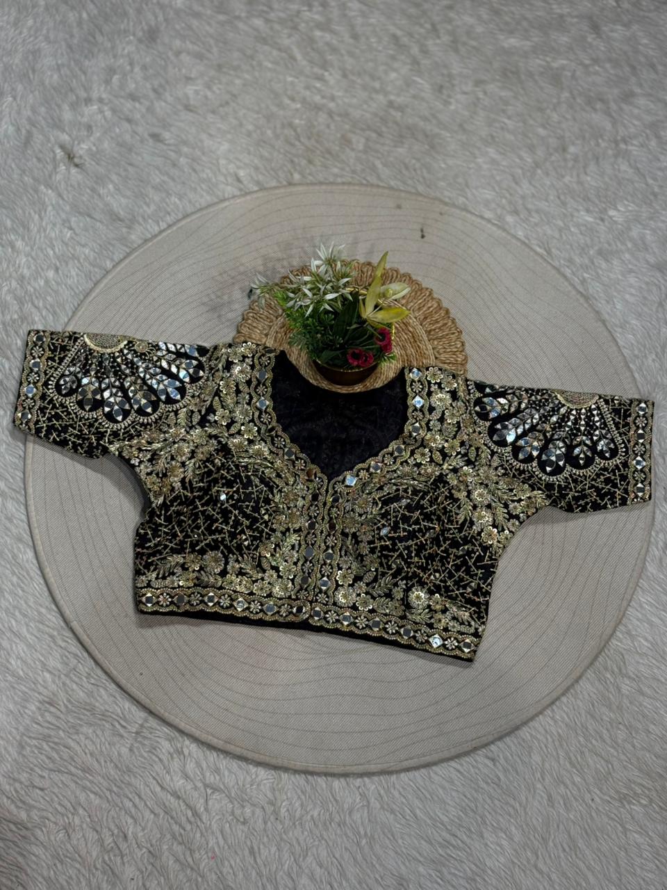 Designer Heavy Embroidered Readymade Blouse | Mirror Work Wedding Blouse for Saree & Lehenga | Shagun Fashion