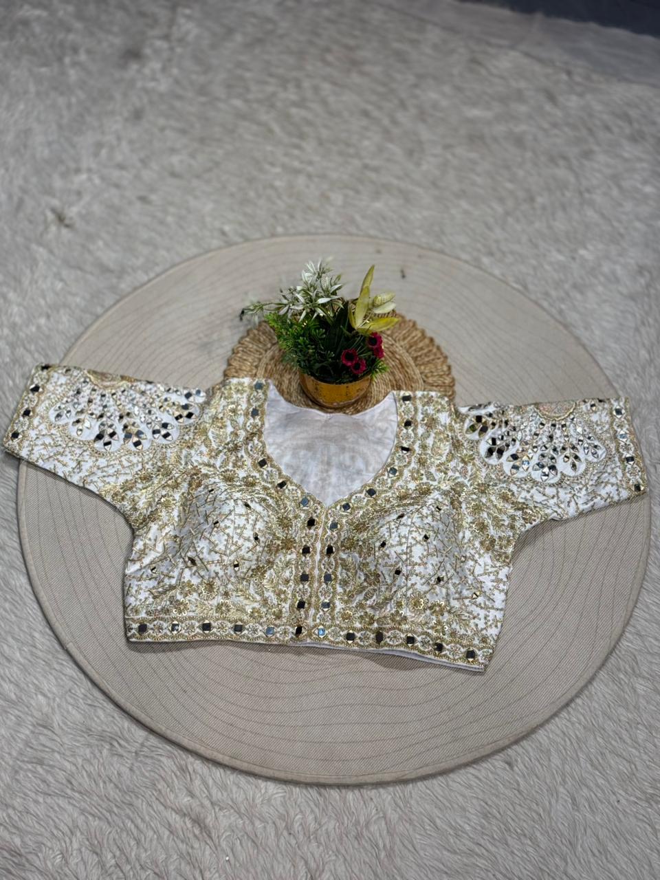 Designer Heavy Embroidered Readymade Blouse | Mirror Work Wedding Blouse for Saree & Lehenga | Shagun Fashion