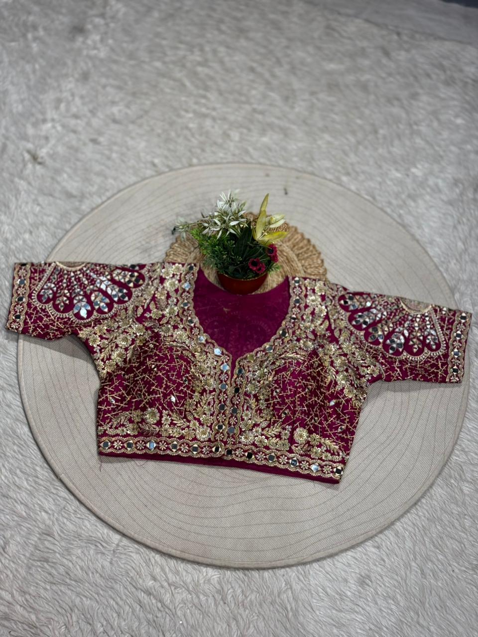 Designer Heavy Embroidered Readymade Blouse | Mirror Work Wedding Blouse for Saree & Lehenga | Shagun Fashion