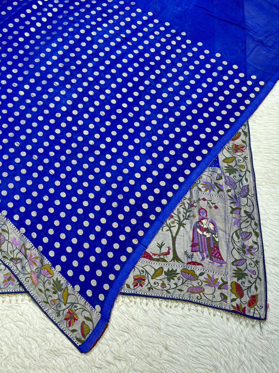 Designer Printed Silk Saree with Folk Art & Floral Panel Design | Shagun Sarees