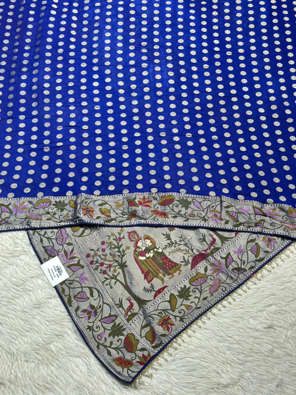 Designer Printed Silk Saree with Folk Art & Floral Panel Design | Shagun Sarees