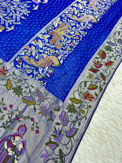 Designer Printed Silk Saree with Folk Art & Floral Panel Design | Shagun Sarees