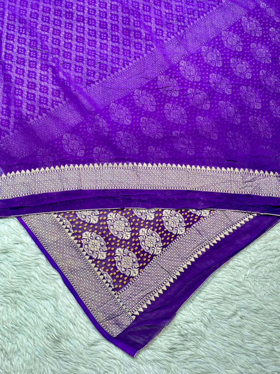 Designer Bandhani Silk Saree with Zari Weaving Border | Festive & Wedding Wear | Shagun Sarees