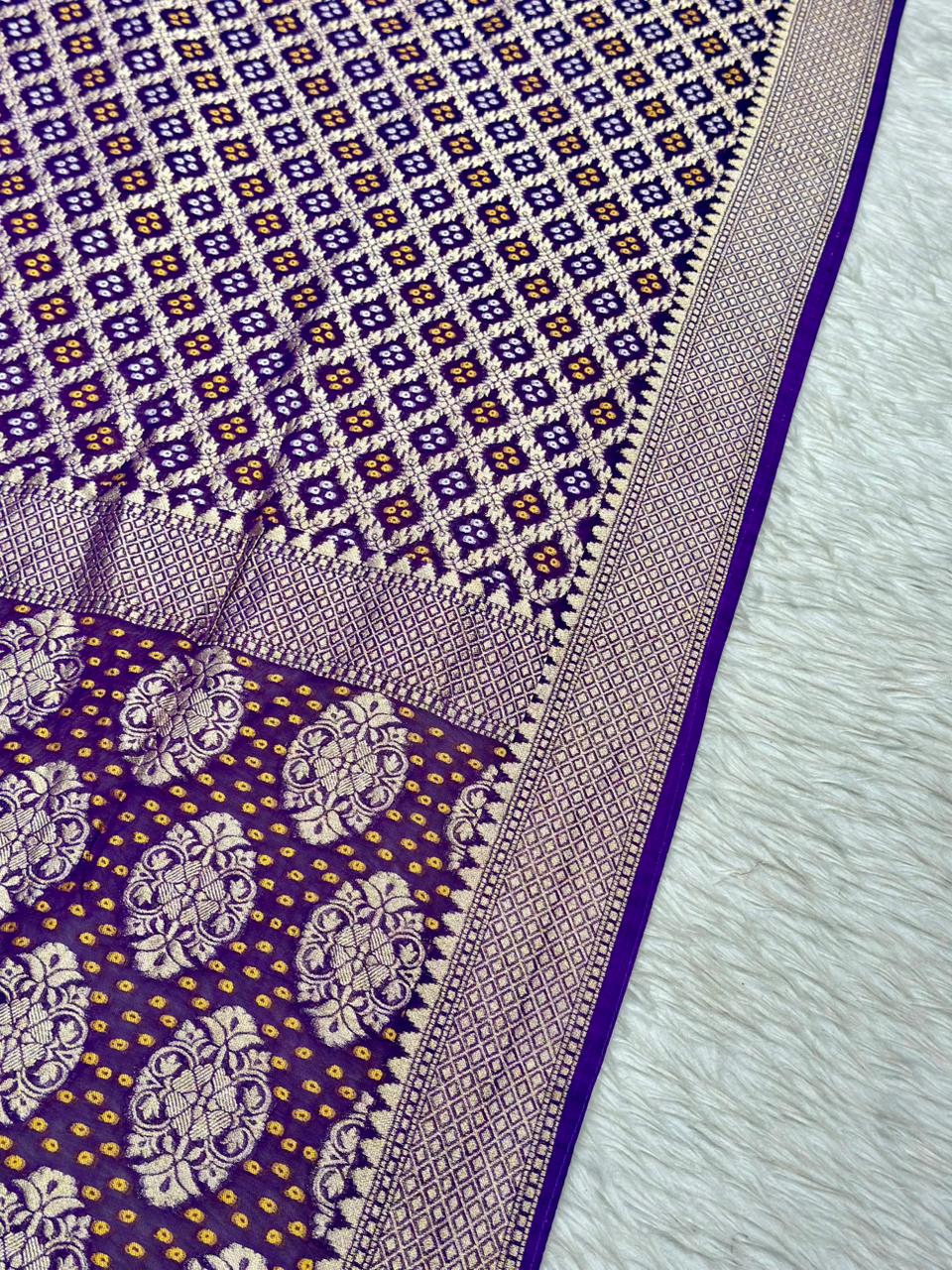 Designer Bandhani Silk Saree with Zari Weaving Border | Festive & Wedding Wear | Shagun Sarees