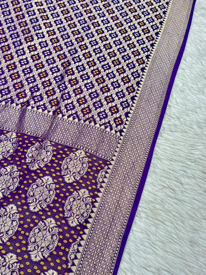 Designer Bandhani Silk Saree with Zari Weaving Border | Festive & Wedding Wear | Shagun Sarees