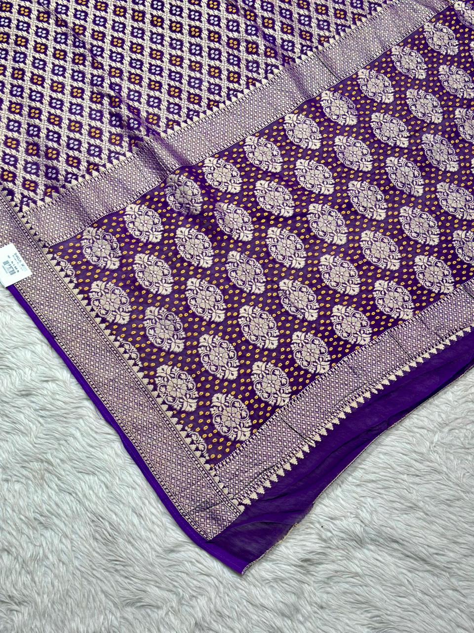 Designer Bandhani Silk Saree with Zari Weaving Border | Festive & Wedding Wear | Shagun Sarees