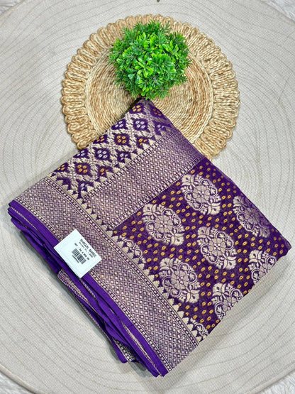 Designer Bandhani Silk Saree with Zari Weaving Border | Festive & Wedding Wear | Shagun Sarees