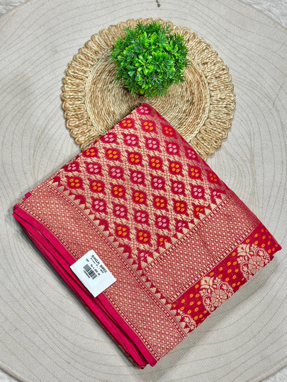 Designer Bandhani Silk Saree with Zari Weaving Border | Festive & Wedding Wear | Shagun Sarees