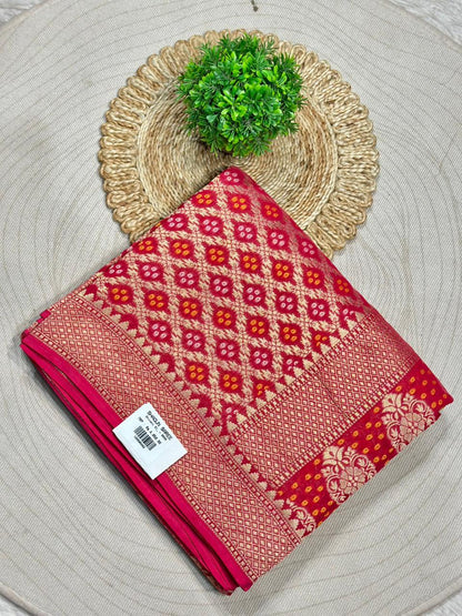 Designer Bandhani Silk Saree with Zari Weaving Border | Festive & Wedding Wear | Shagun Sarees