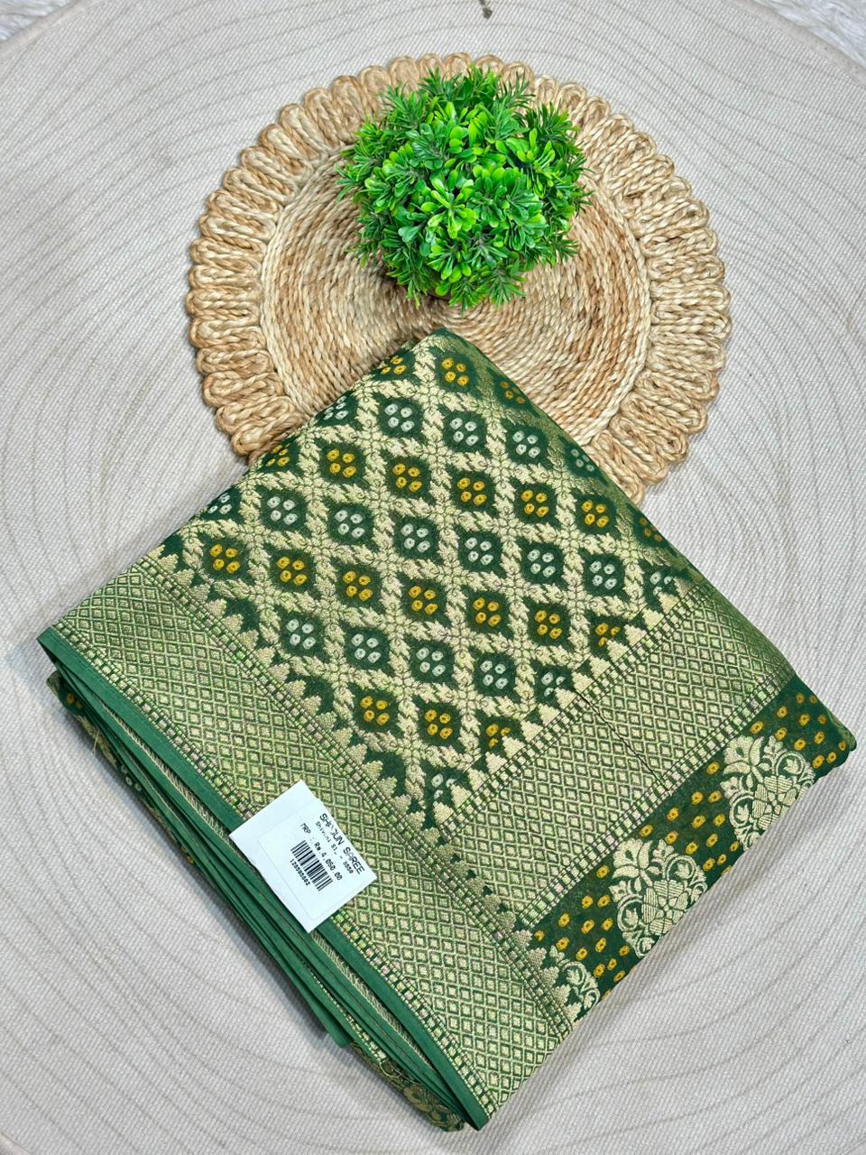 Designer Bandhani Silk Saree with Zari Weaving Border | Festive & Wedding Wear | Shagun Sarees