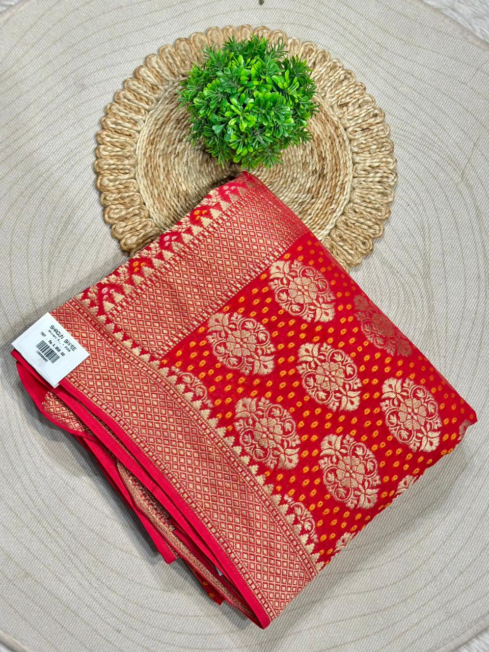 Designer Bandhani Silk Saree with Zari Weaving Border | Festive & Wedding Wear | Shagun Sarees