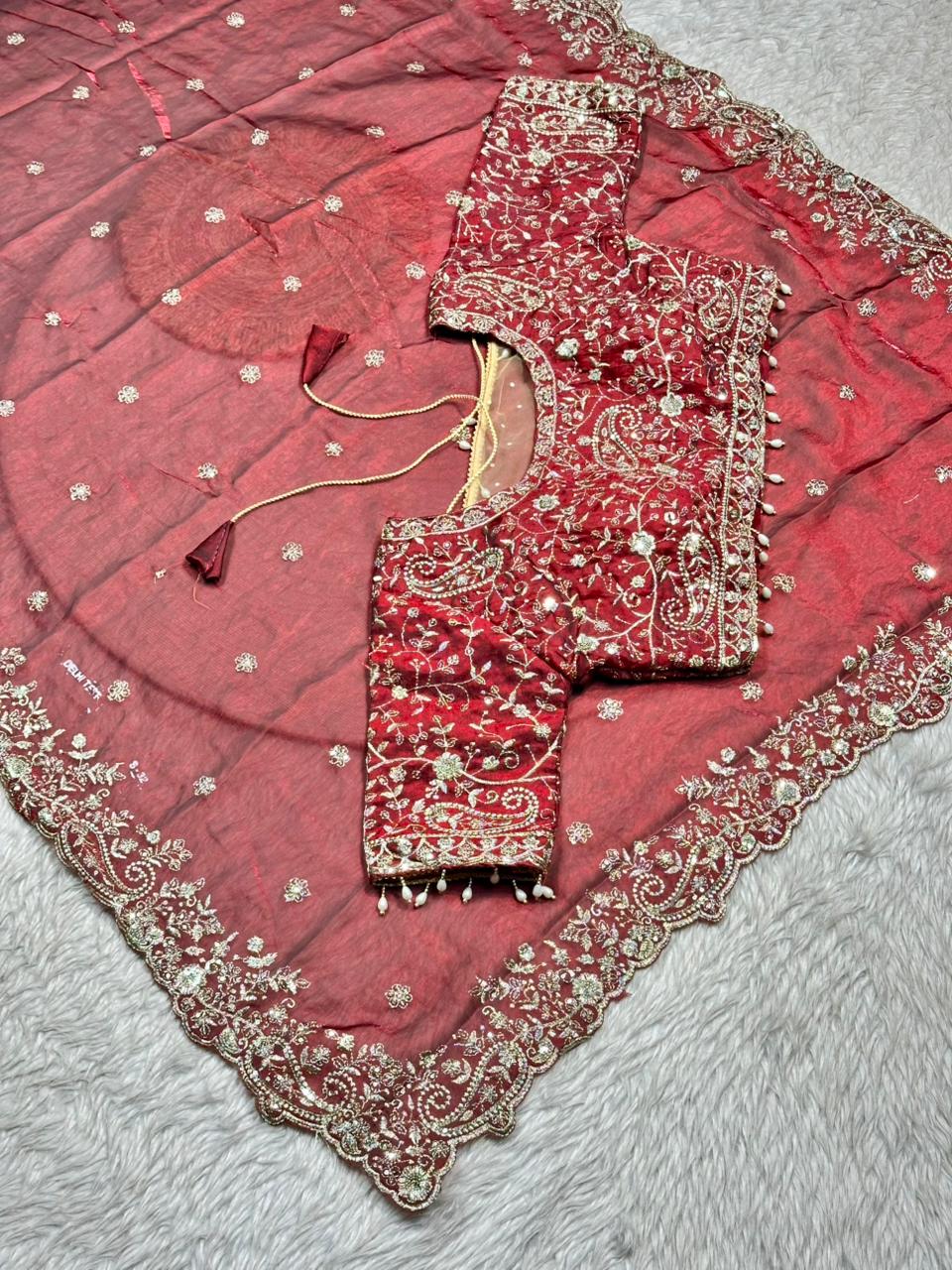 Designer Silk Saree with Heavy Embroidered Blouse & Border | Wedding & Party Wear Collection | Shagun Sarees