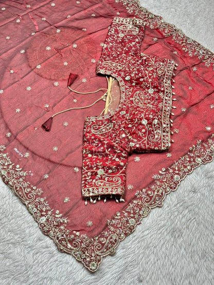 Designer Silk Saree with Heavy Embroidered Blouse & Border | Wedding & Party Wear Collection | Shagun Sarees