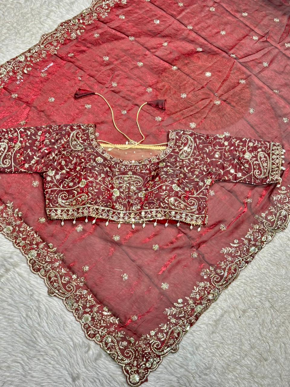 Designer Silk Saree with Heavy Embroidered Blouse & Border | Wedding & Party Wear Collection | Shagun Sarees