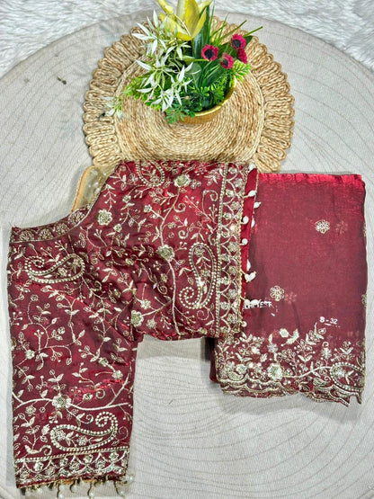 Designer Silk Saree with Heavy Embroidered Blouse & Border | Wedding & Party Wear Collection | Shagun Sarees