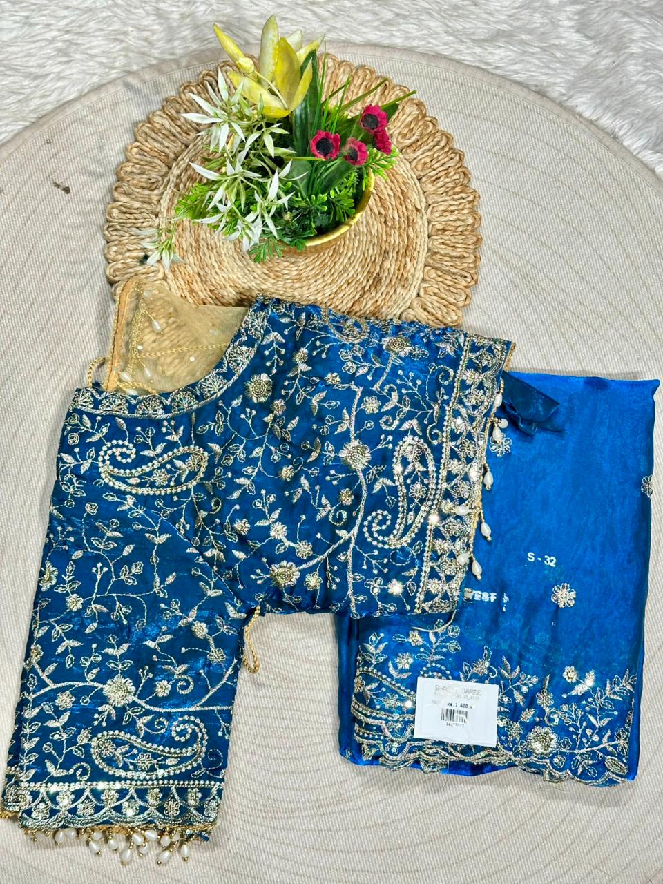 Designer Silk Saree with Heavy Embroidered Blouse & Border | Wedding & Party Wear Collection | Shagun Sarees