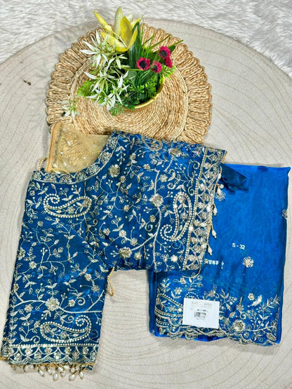 Designer Silk Saree with Heavy Embroidered Blouse & Border | Wedding & Party Wear Collection | Shagun Sarees