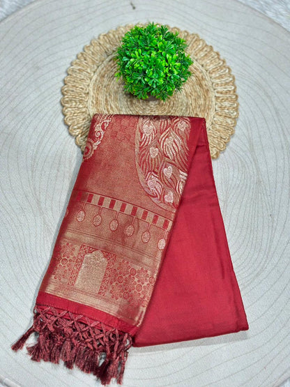 SHAGUN FASHION Premium Silk Saree with Rich Zari Border & Tassels – Elegant Festive Wear
