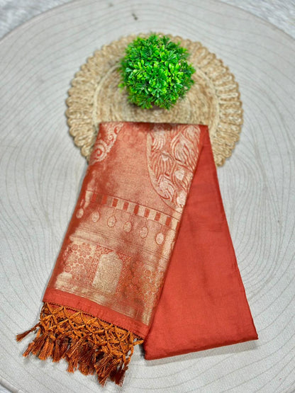 SHAGUN FASHION Premium Silk Saree with Rich Zari Border & Tassels – Elegant Festive Wear