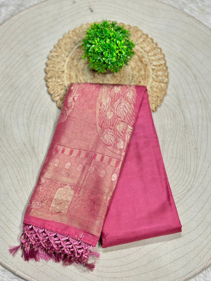 SHAGUN FASHION Premium Silk Saree with Rich Zari Border & Tassels – Elegant Festive Wear