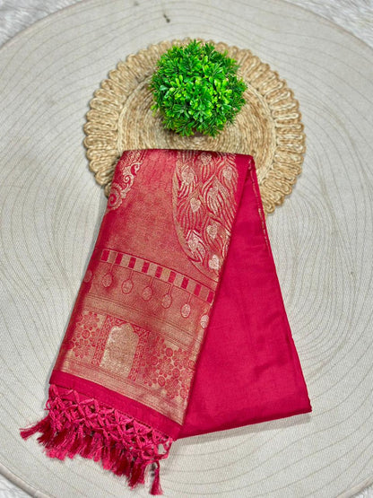 SHAGUN FASHION Premium Silk Saree with Rich Zari Border & Tassels – Elegant Festive Wear