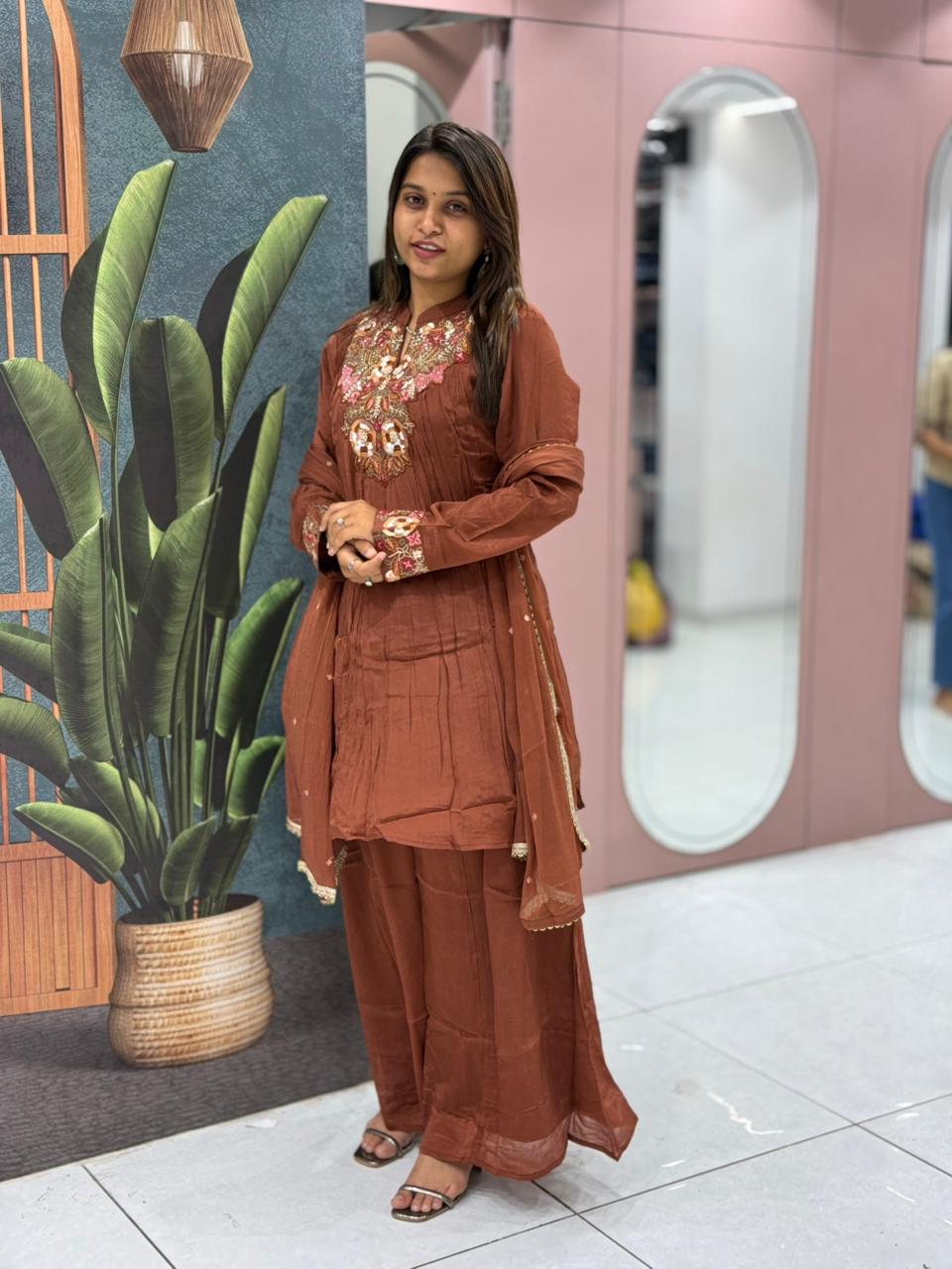 Brown Embroidered Kurta Set with Dupatta – Perfect Festive & Daily Wear by SHAGUN FASHION