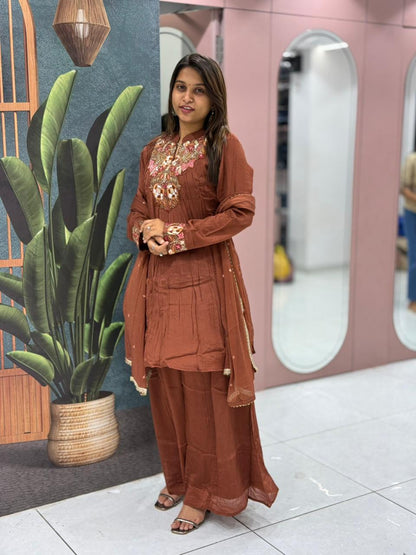 Brown Embroidered Kurta Set with Dupatta – Perfect Festive & Daily Wear by SHAGUN FASHION