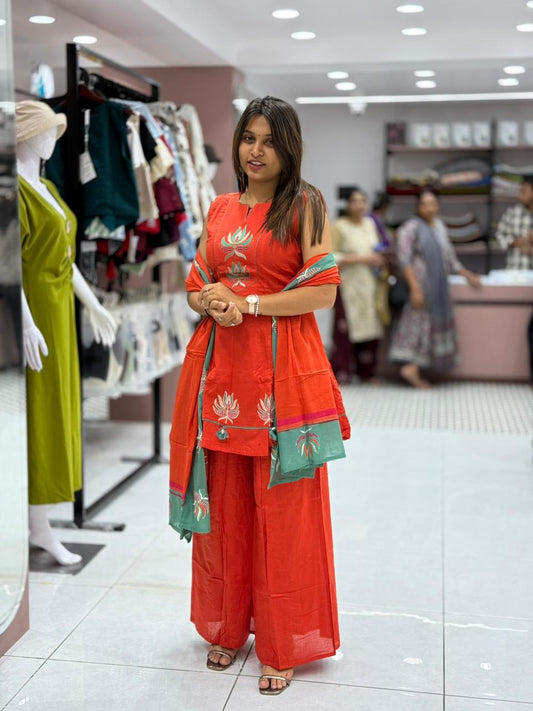 Bright Red Embroidered Kurta Set with Dupatta – Trendy & Comfortable Wear by SHAGUN FASHION