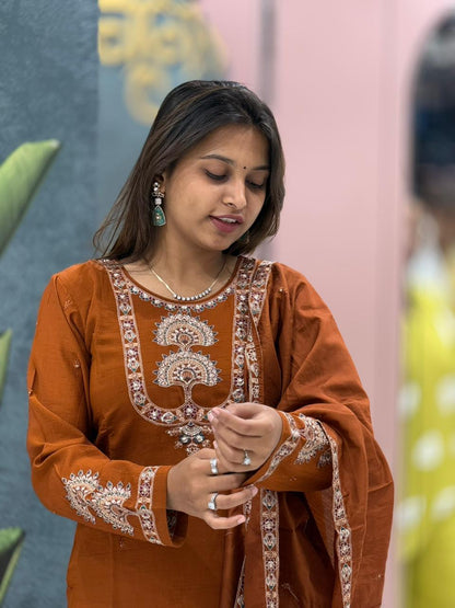 Beautiful Embroidered Kurta Pant Dupatta Set By SHAGUN FASHION