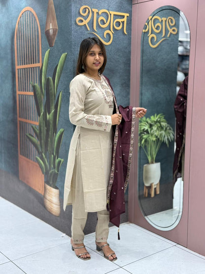 Beautiful Embroidered Kurta Pant Dupatta Set By SHAGUN FASHION