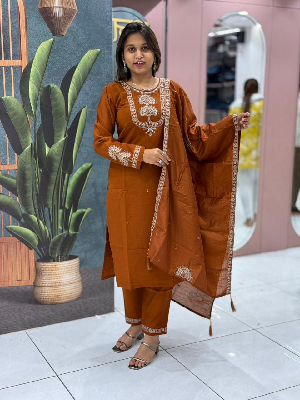 Beautiful Embroidered Kurta Pant Dupatta Set By SHAGUN FASHION