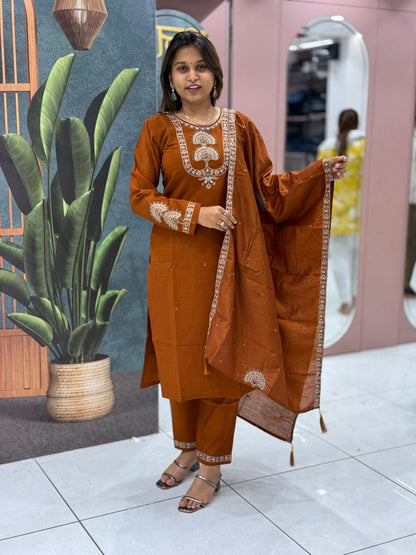 Beautiful Embroidered Kurta Pant Dupatta Set By SHAGUN FASHION