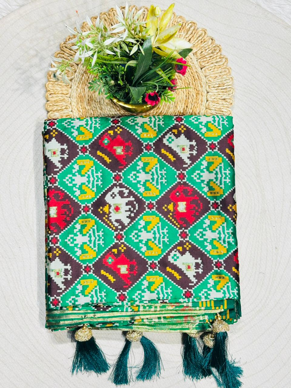 Royal Patola Style Printed Saree with Rich Border & Tassels – Premium Collection by SHAGUN FASHION