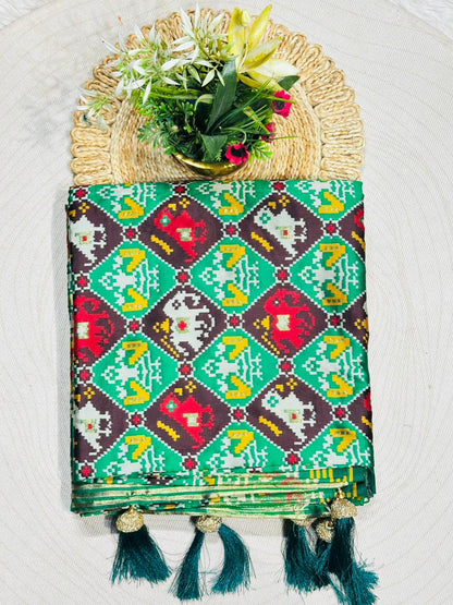 Royal Patola Style Printed Saree with Rich Border & Tassels – Premium Collection by SHAGUN FASHION