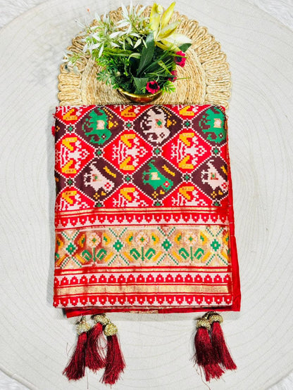 Royal Patola Style Printed Saree with Rich Border & Tassels – Premium Collection by SHAGUN FASHION