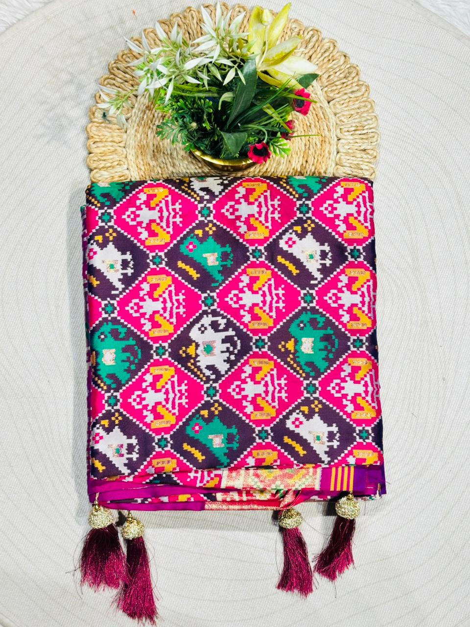 Royal Patola Style Printed Saree with Rich Border & Tassels – Premium Collection by SHAGUN FASHION