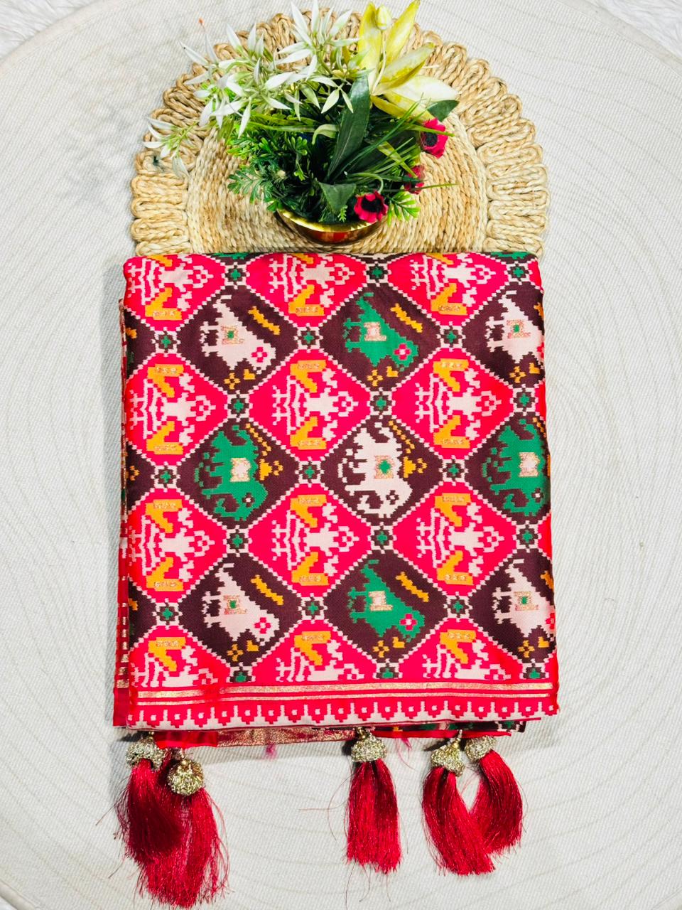 Royal Patola Style Printed Saree with Rich Border & Tassels – Premium Collection by SHAGUN FASHION