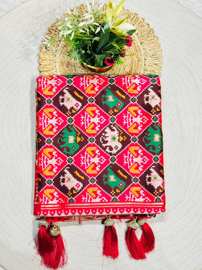 Royal Patola Style Printed Saree with Rich Border & Tassels – Premium Collection by SHAGUN FASHION