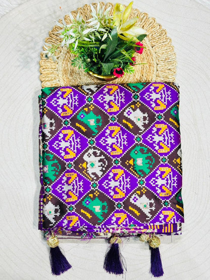 Royal Patola Style Printed Saree with Rich Border & Tassels – Premium Collection by SHAGUN FASHION