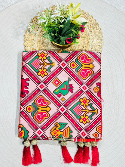 Elegant Patola Print Saree with Rich Golden Border & Stylish Tassels – Premium Collection by SHAGUN FASHION