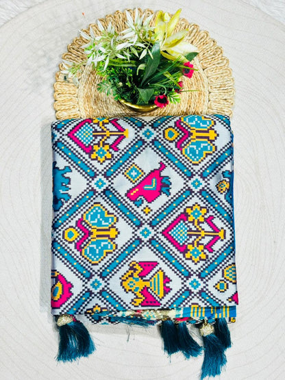 Elegant Patola Print Saree with Rich Golden Border & Stylish Tassels – Premium Collection by SHAGUN FASHION