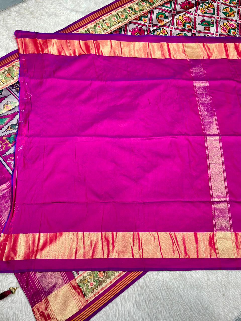 Elegant Patola Print Saree with Rich Golden Border & Stylish Tassels – Premium Collection by SHAGUN FASHION