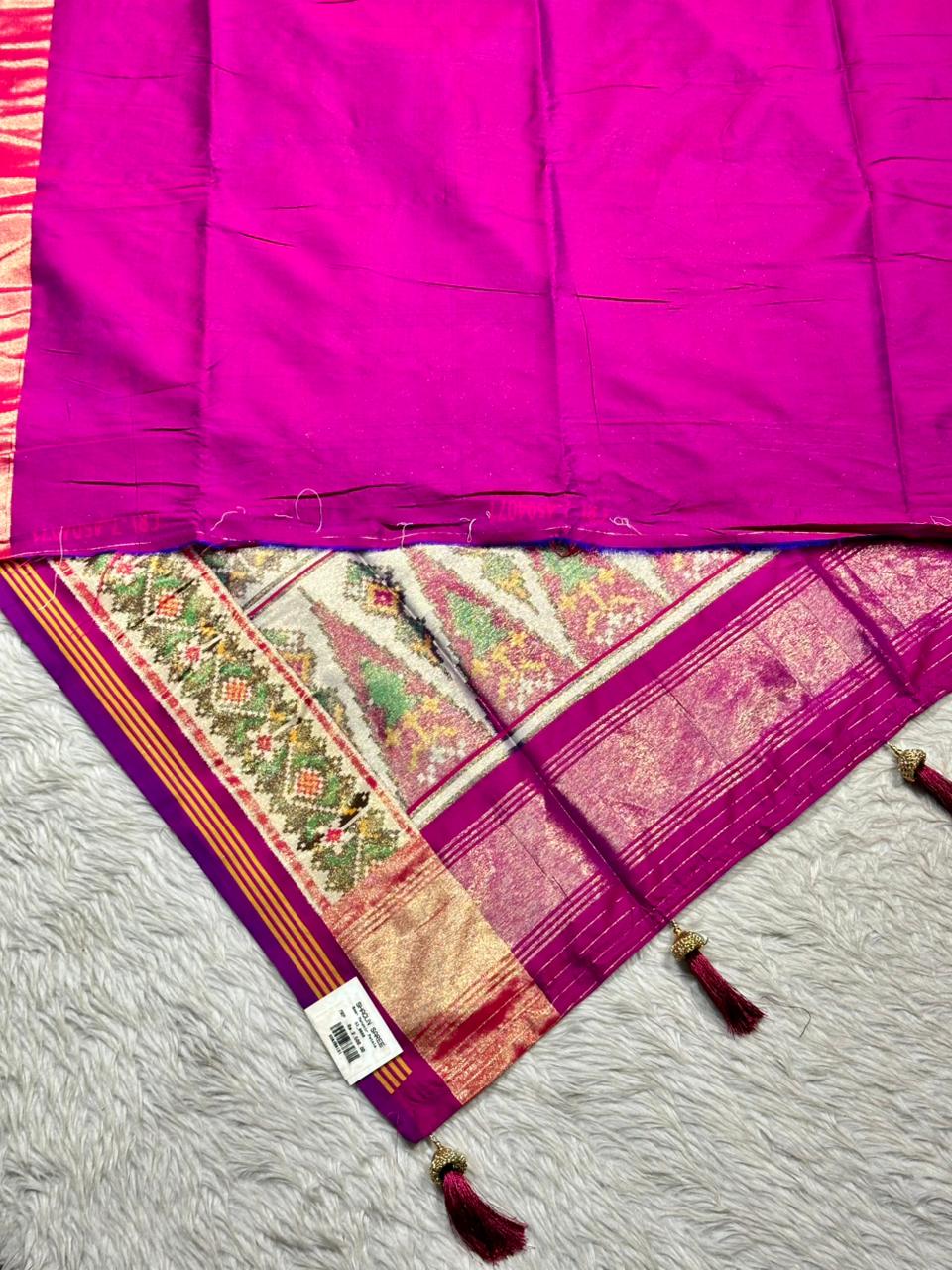 Elegant Patola Print Saree with Rich Golden Border & Stylish Tassels – Premium Collection by SHAGUN FASHION