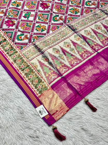 Elegant Patola Print Saree with Rich Golden Border & Stylish Tassels – Premium Collection by SHAGUN FASHION
