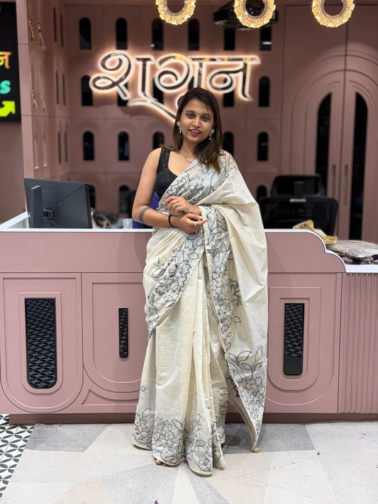 Elegant Cream Floral Saree Collection by SHAGUN FASHION