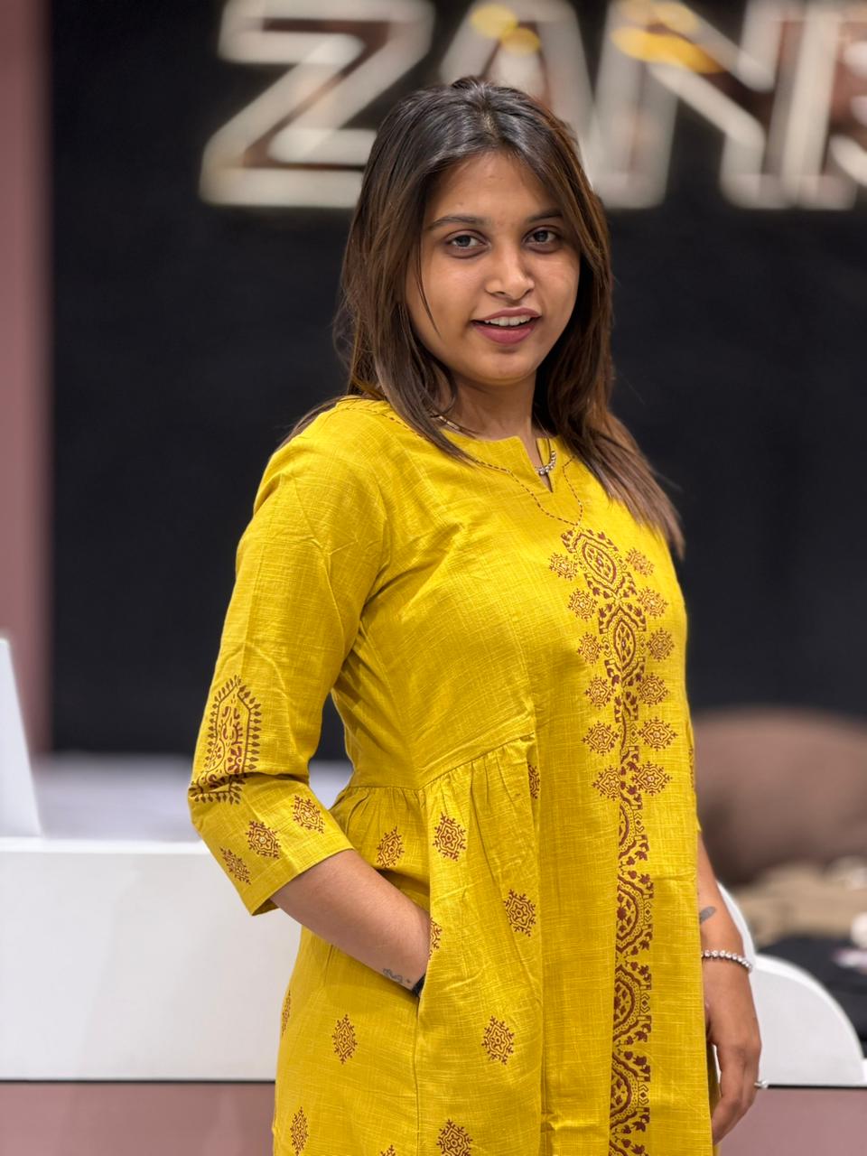 Yellow Printed Kurti for Women by SHAGUN FASHION