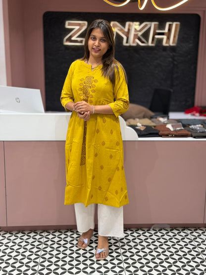 Yellow Printed Kurti for Women by SHAGUN FASHION