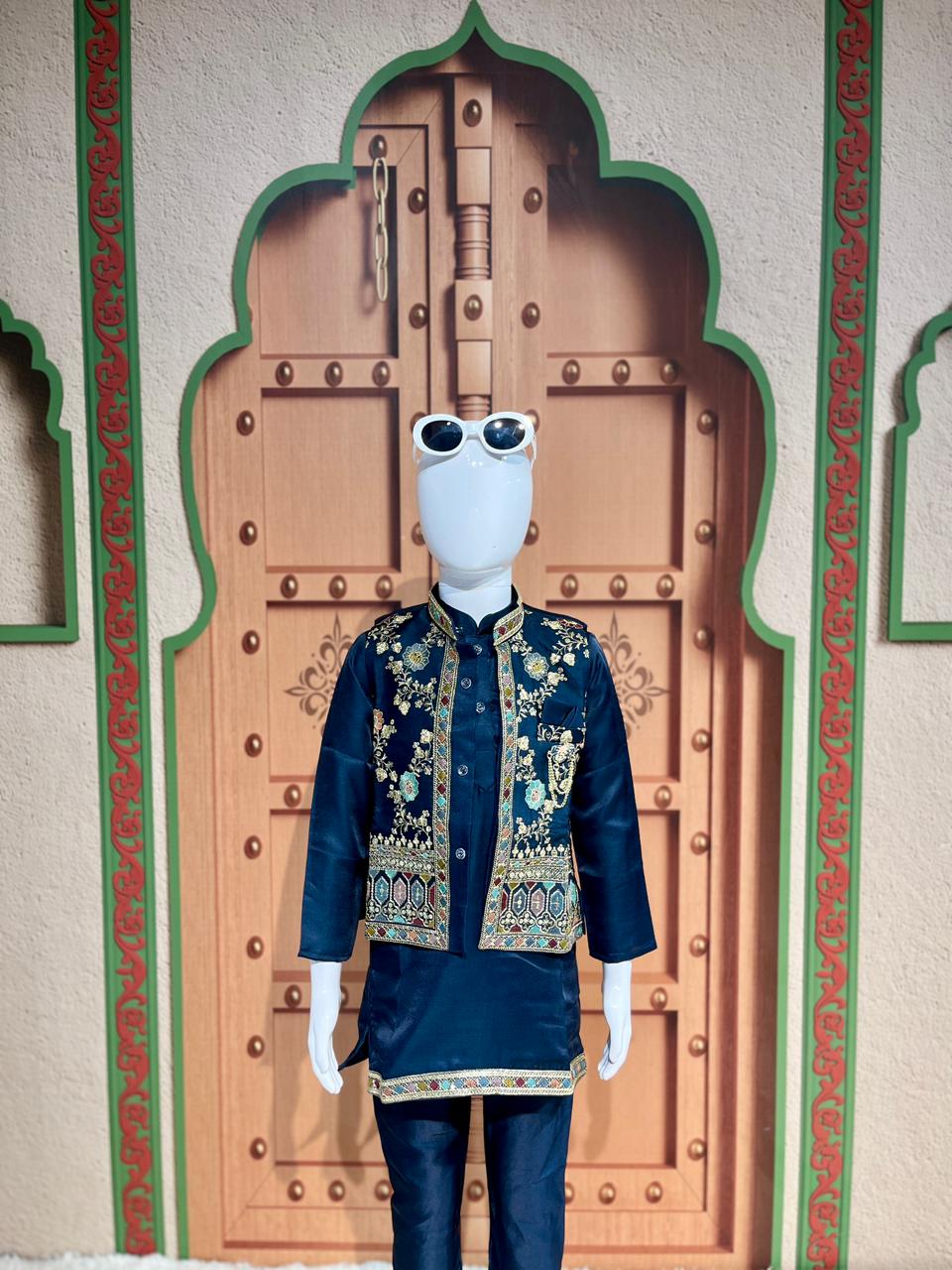 Stylish Kids Ethnic Kurta Set With Designer Jacket – Festive Wear Collection By SHAGUN FASHION