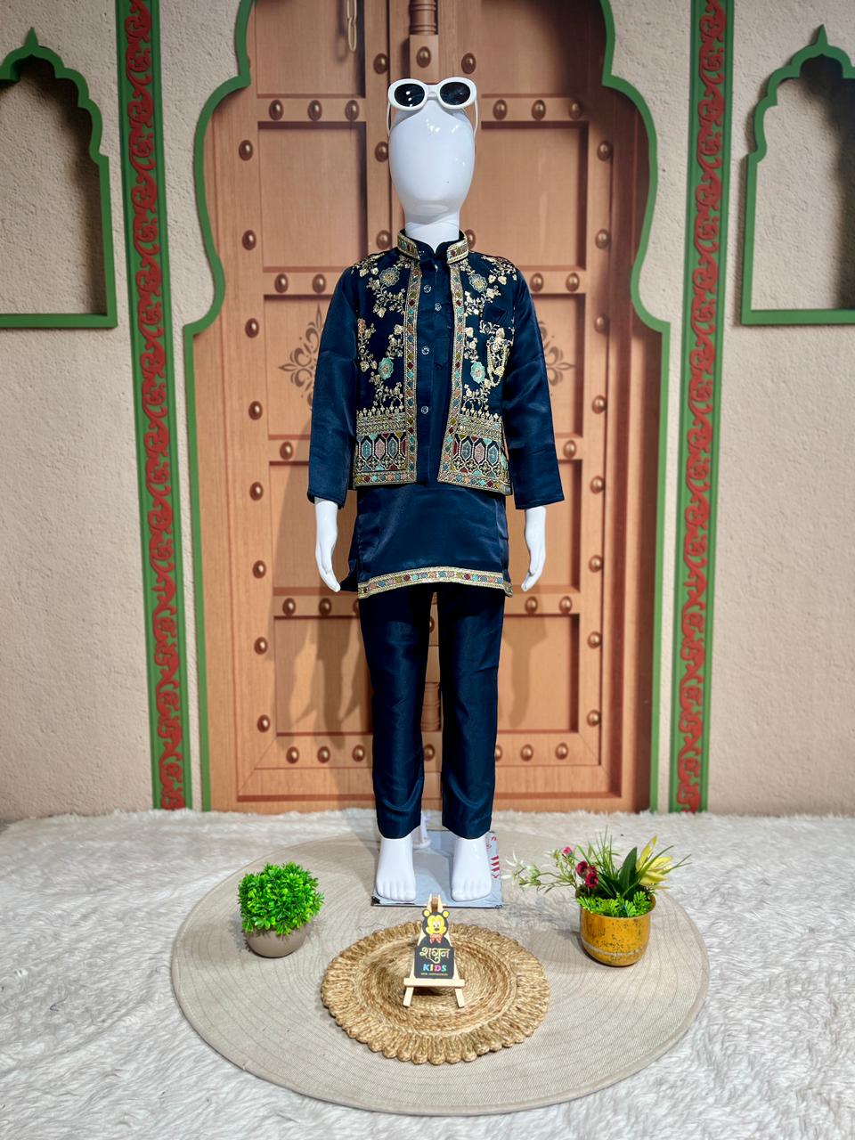 Stylish Kids Ethnic Kurta Set With Designer Jacket – Festive Wear Collection By SHAGUN FASHION