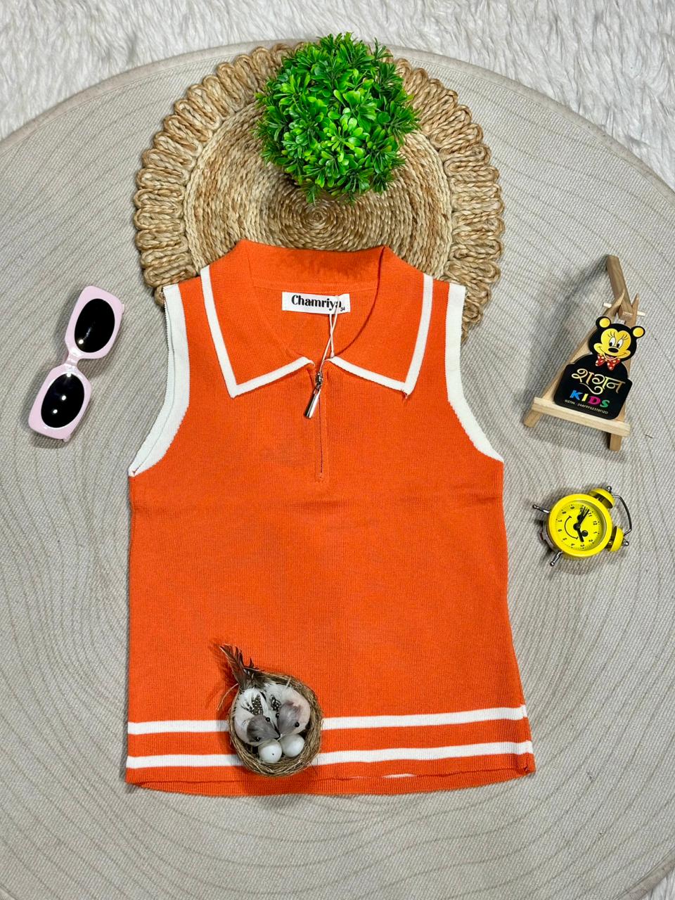 Trendy Girls Sleeveless Collar Knit Top By SHAGUN FASHION